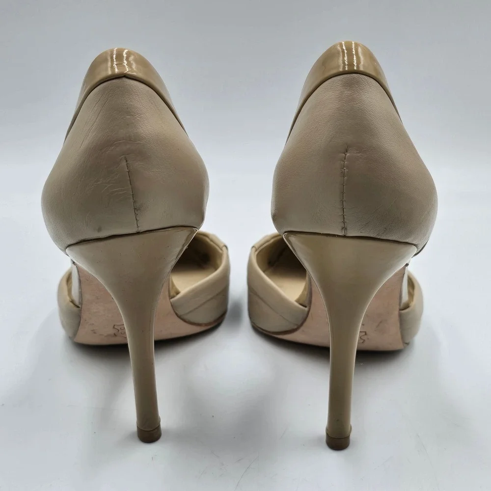 Charles David Pumps Womens 6.5 D'Orsay Pointed Toe Nude Beige Leather EUC Heels